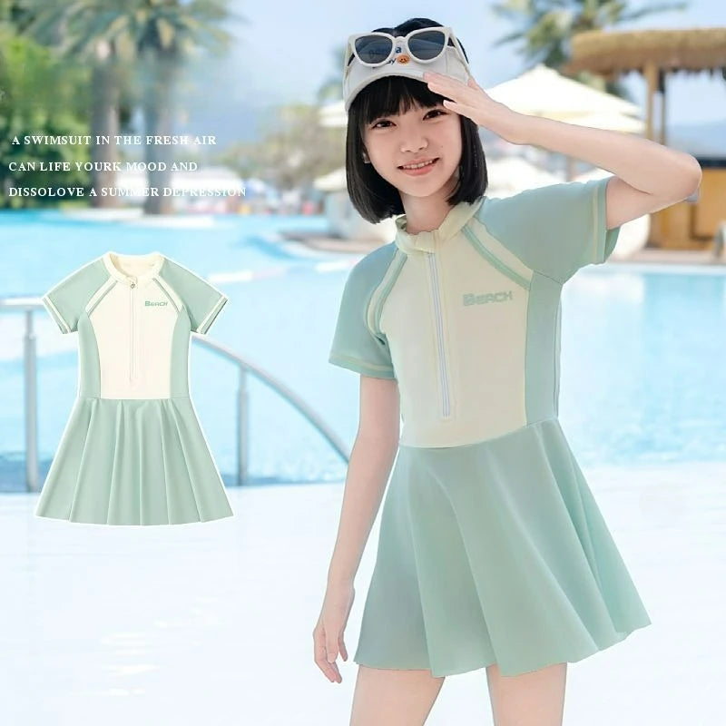 2026 Girls Cartoon UV Protection One-Piece Swimwear
