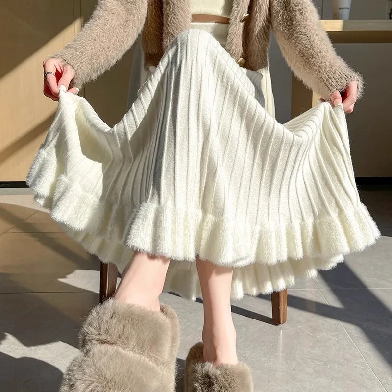 Elegant High Waist A-Line Skirt for Women in Polyester
