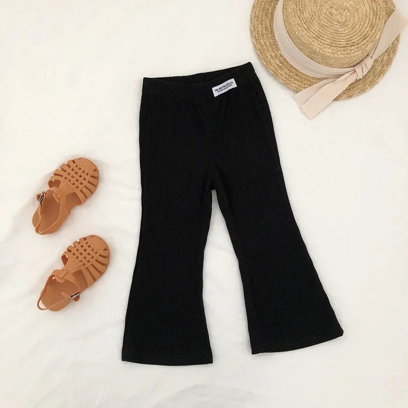 Stylish Girls' Bell Bottom Pants in Solid Color for Summer