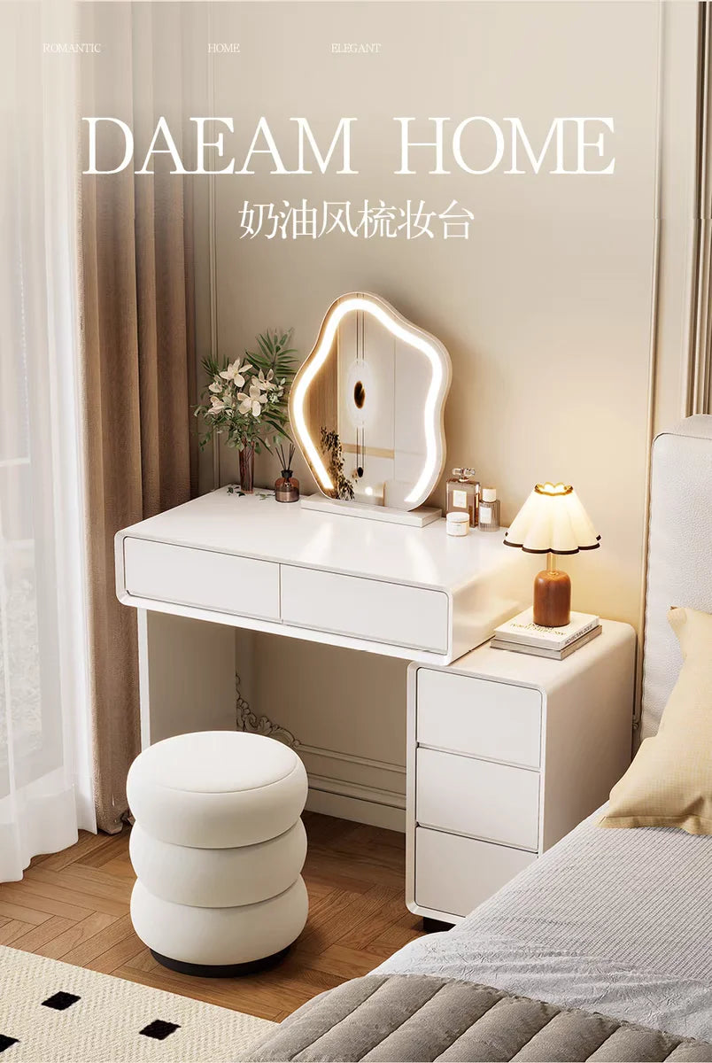 Luxury White Wood Dressing Table with Mirror for Women