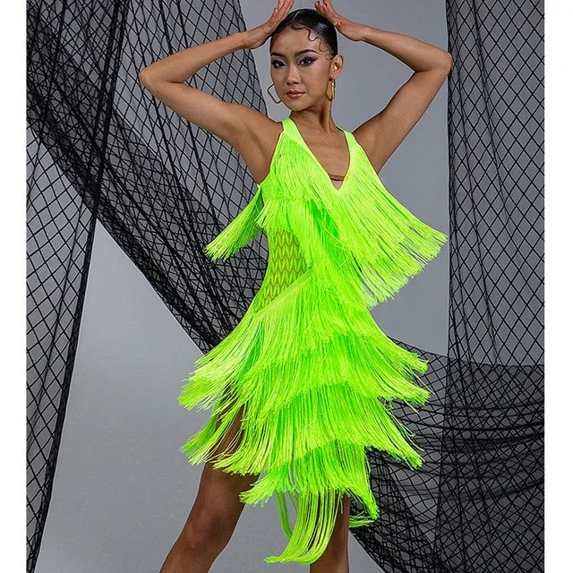 Elegant Black Backless Fringe Dress for Latin Dance Competitions
