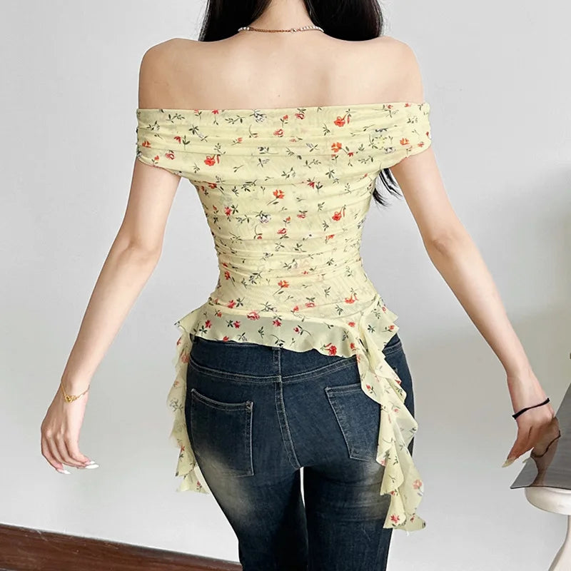 Floral Polyester One Shoulder Tank Top for Women by bywindto
