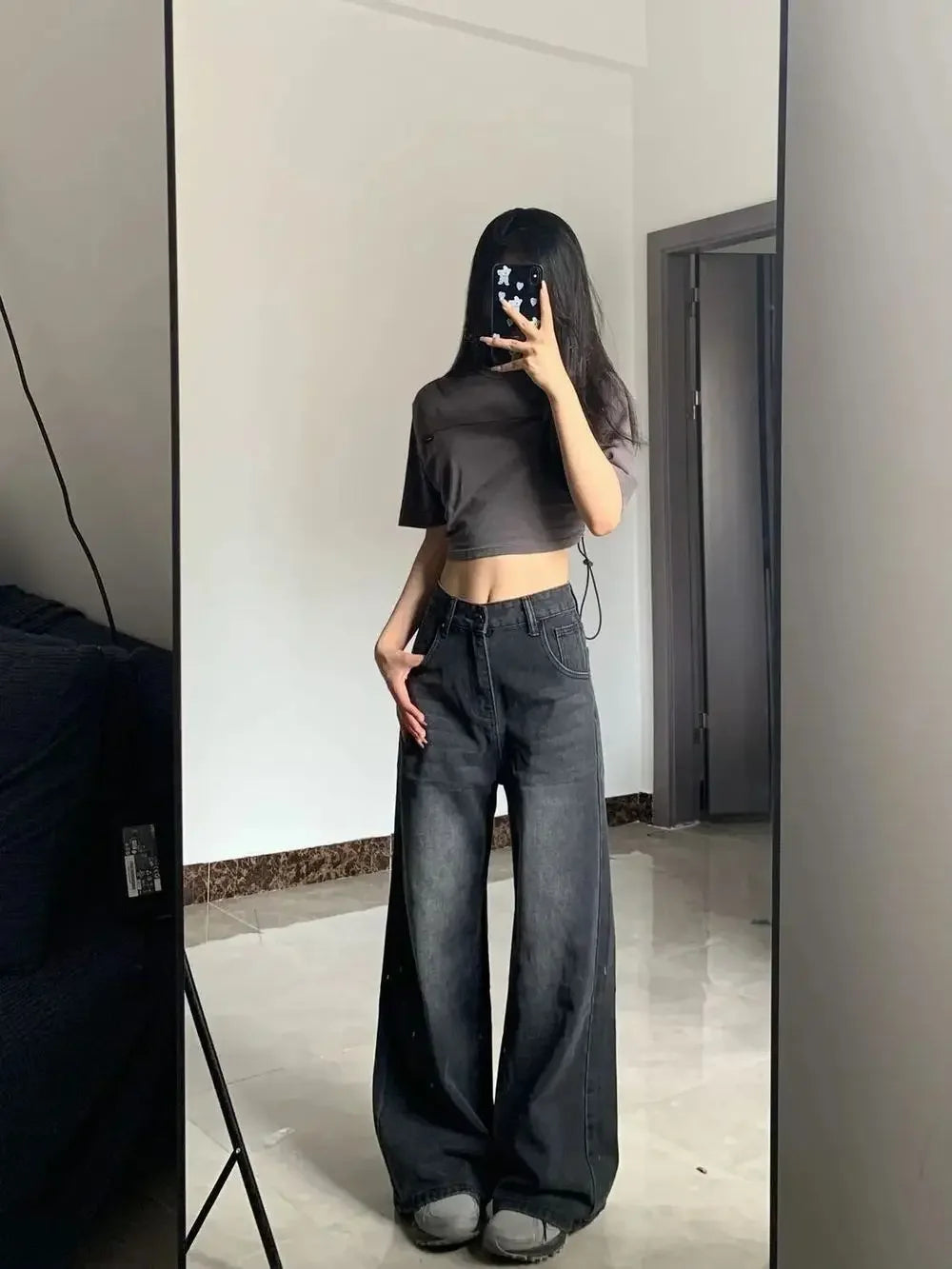 High-waisted Loose-fit Bell Bottom Jeans for Women Plus-size