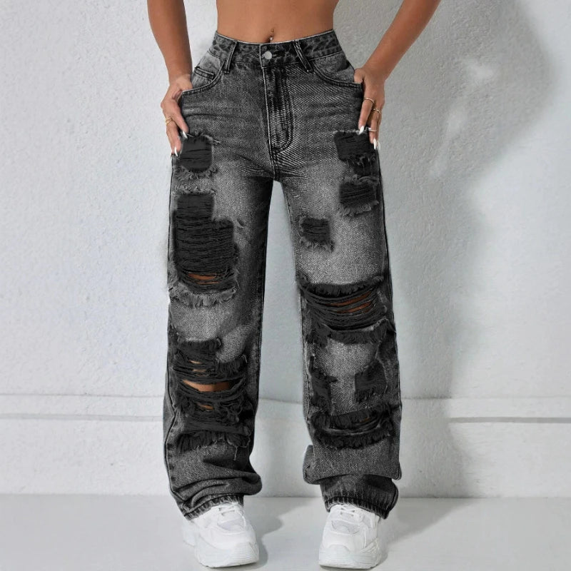 High Waist Wide Leg Denim Pants for Women Casual Summer