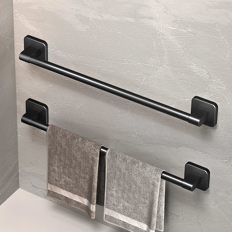 Self-Adhesive Aluminum Alloy Bathroom Towel Rack in Black
