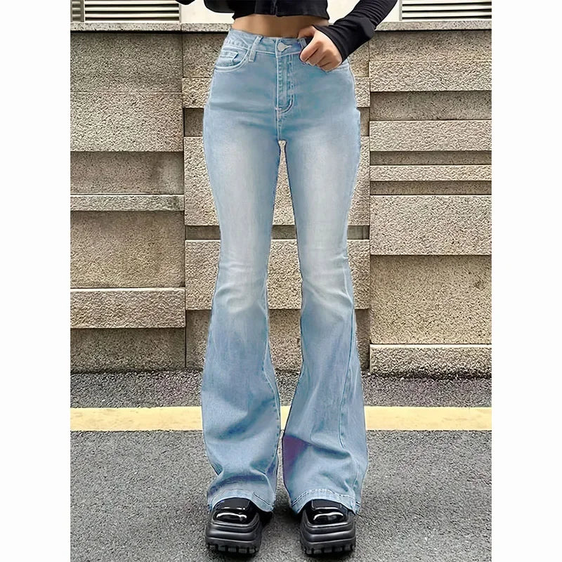 2025 Girls High Waist Flared Jeans for Women in Cotton Blend