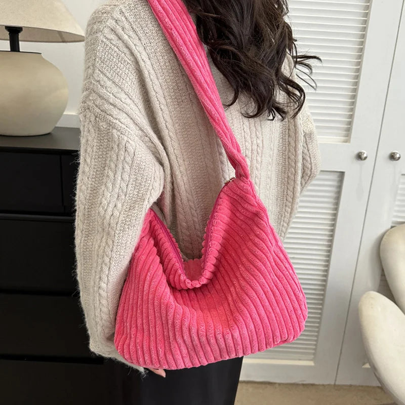 Corduroy Winter Tote Bag for Women Stylish Shoulder Bag