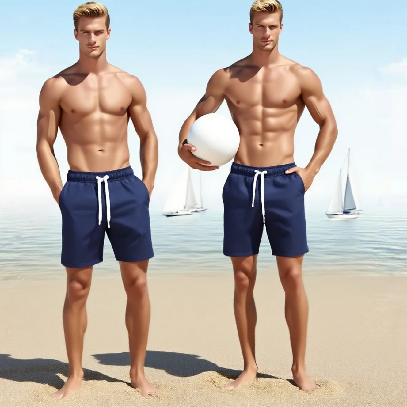 Men's Casual Summer Swim Shorts in Solid Polyester
