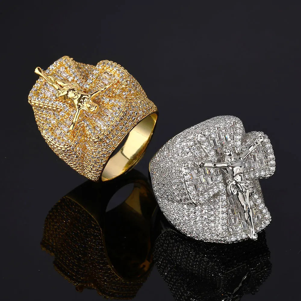 ESKEEm Silver Gold Color Hip Hop Cross Jesus Ring for Men