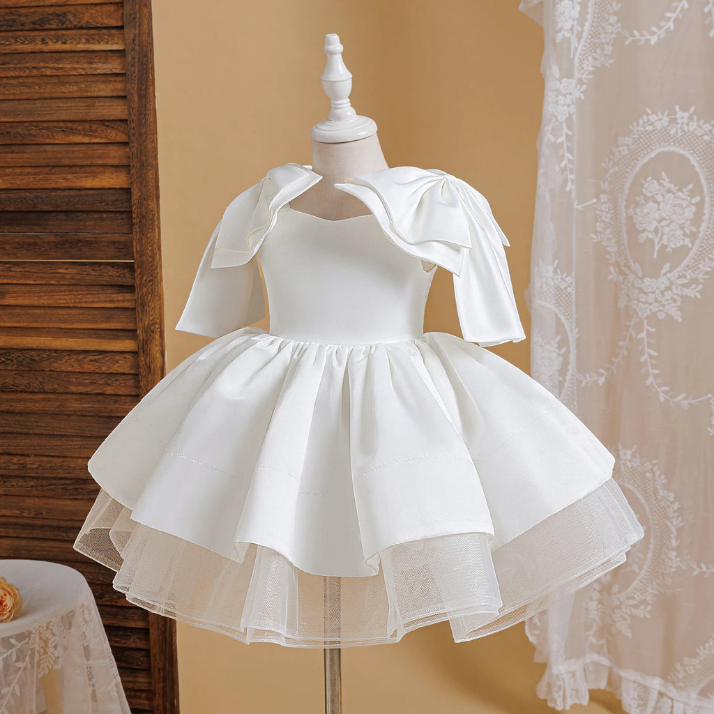 White Cotton Princess Dress for Girls Aged 4-7 Years