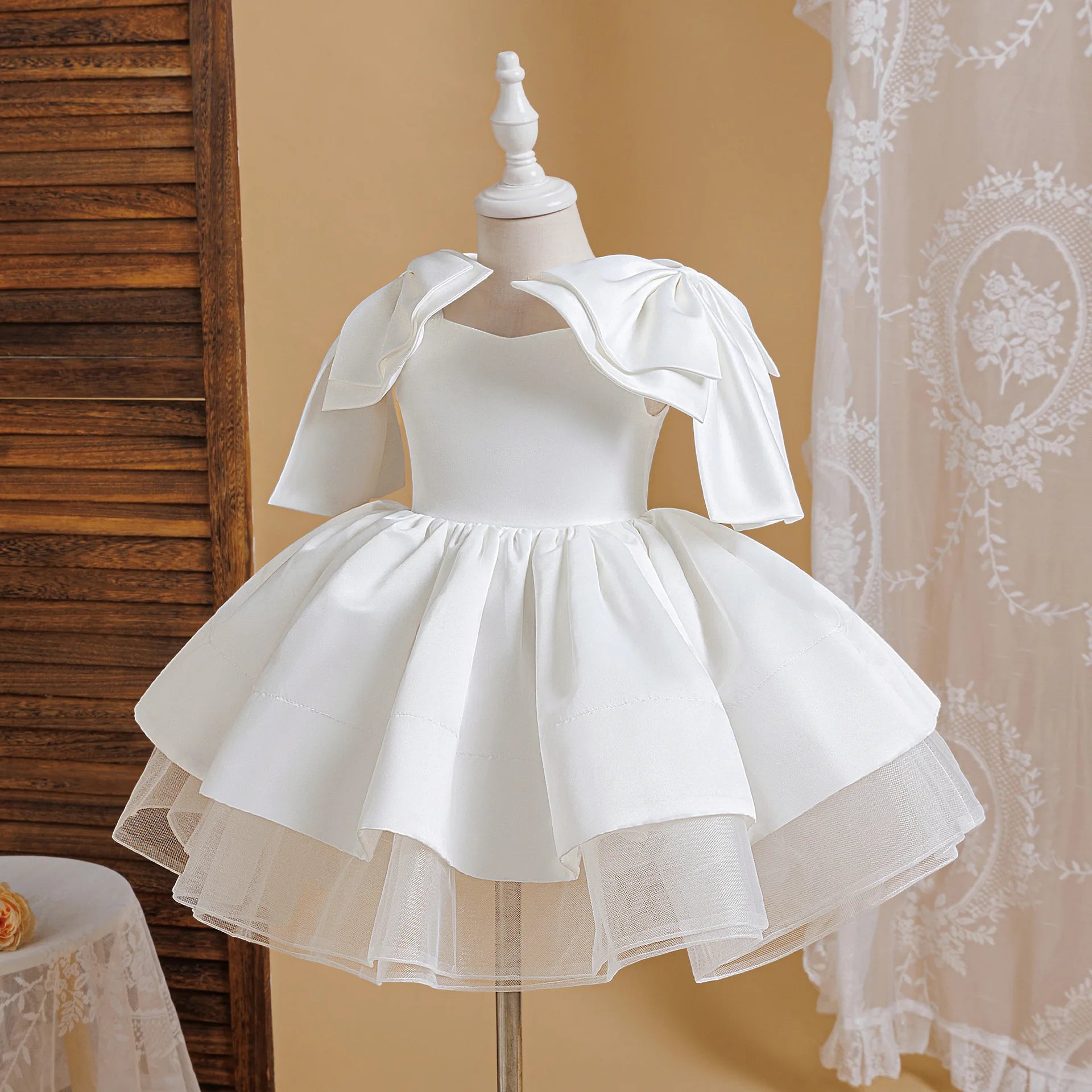 White Cotton Princess Dress for Girls Aged 4-7 Years