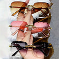 Luxury Square Rimless Sunglasses for Women in Red Color