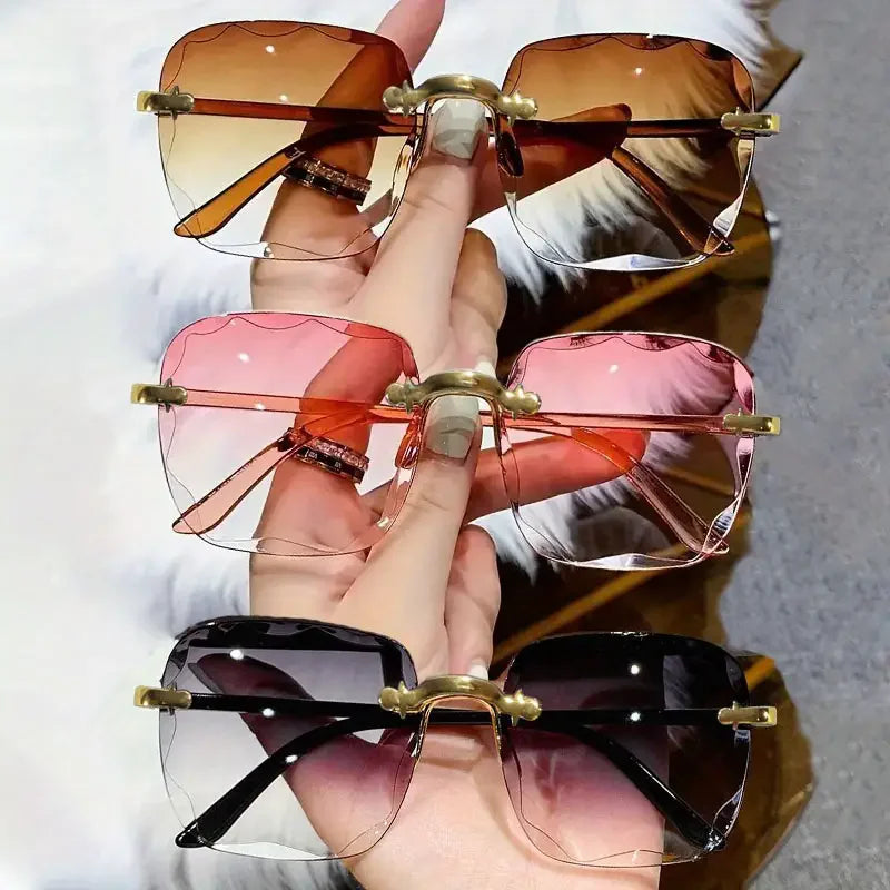 Luxury Square Rimless Sunglasses for Women in Red Color