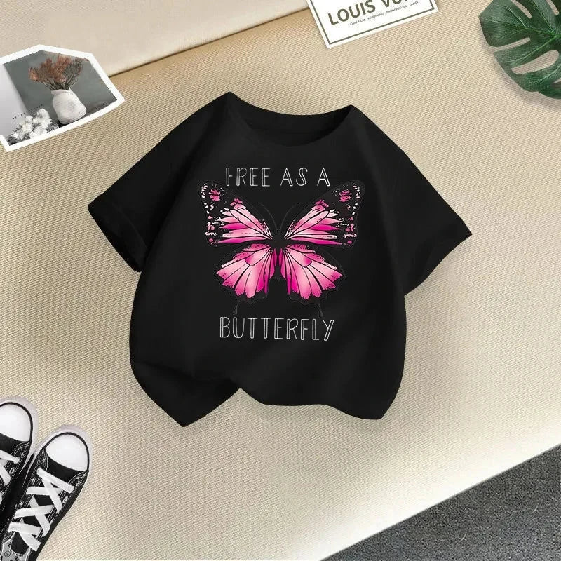 Girls Summer Short Sleeve T-shirt in Cartoon Style