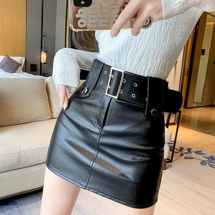Vintage Black Leather Mini Skirt for Women by MALEY LifeStyle