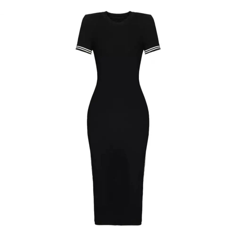 Chic Summer Women Maxi Dress O Neck Side Slit Casual Style