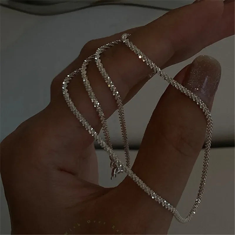 Silver Choker Necklace for Women in Water Wave Style