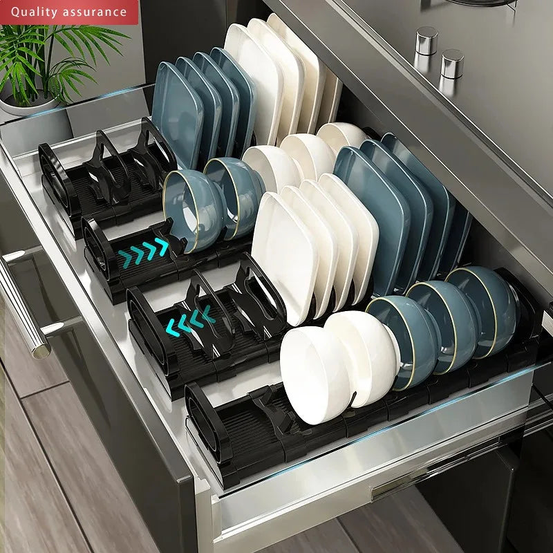 Plastic Kitchen Cabinet Dish Storage Rack with Adjustable Features