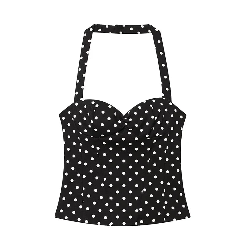 Women's Halter Tops Fashion Polka Dot Top Woman Summer Sexy Backless Tops Female Chic Tops