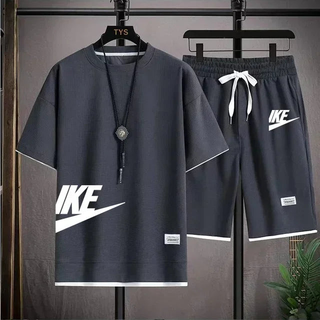 Men's Casual Sportswear Set with Short-Sleeved T-Shirt and Shorts