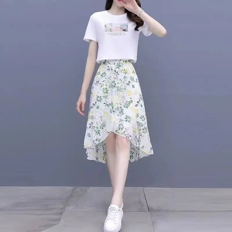 Chiffon Floral Skirt A-Line Style for Women in Summer