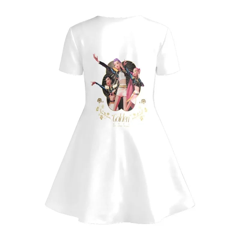 Girls' Casual White T-shirt Dress for Birthdays and Parties