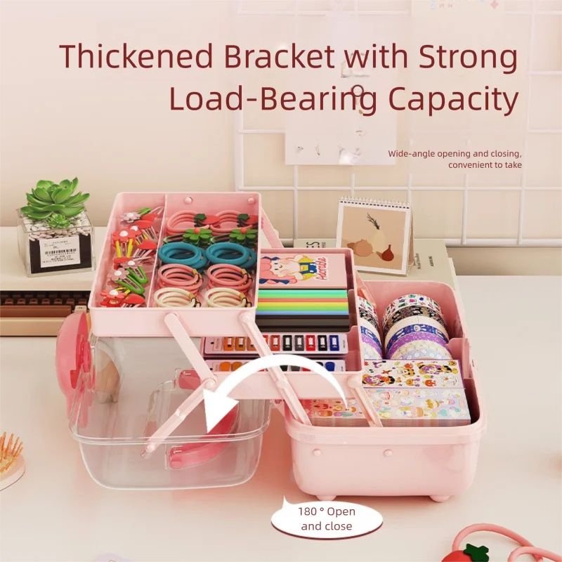 Cute Pink 3 Layer Jewelry Storage Box for Girls Accessories