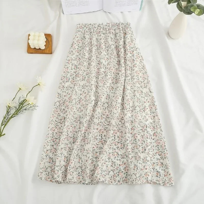 Floral Chiffon Skirt for Women - High-Waisted Beach Style