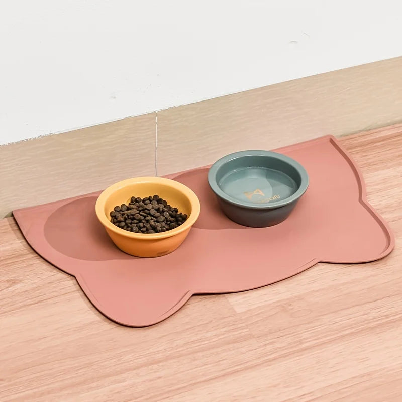 Adorable Cat-Shaped Non-Slip Pet Placemat for Clean Feeding