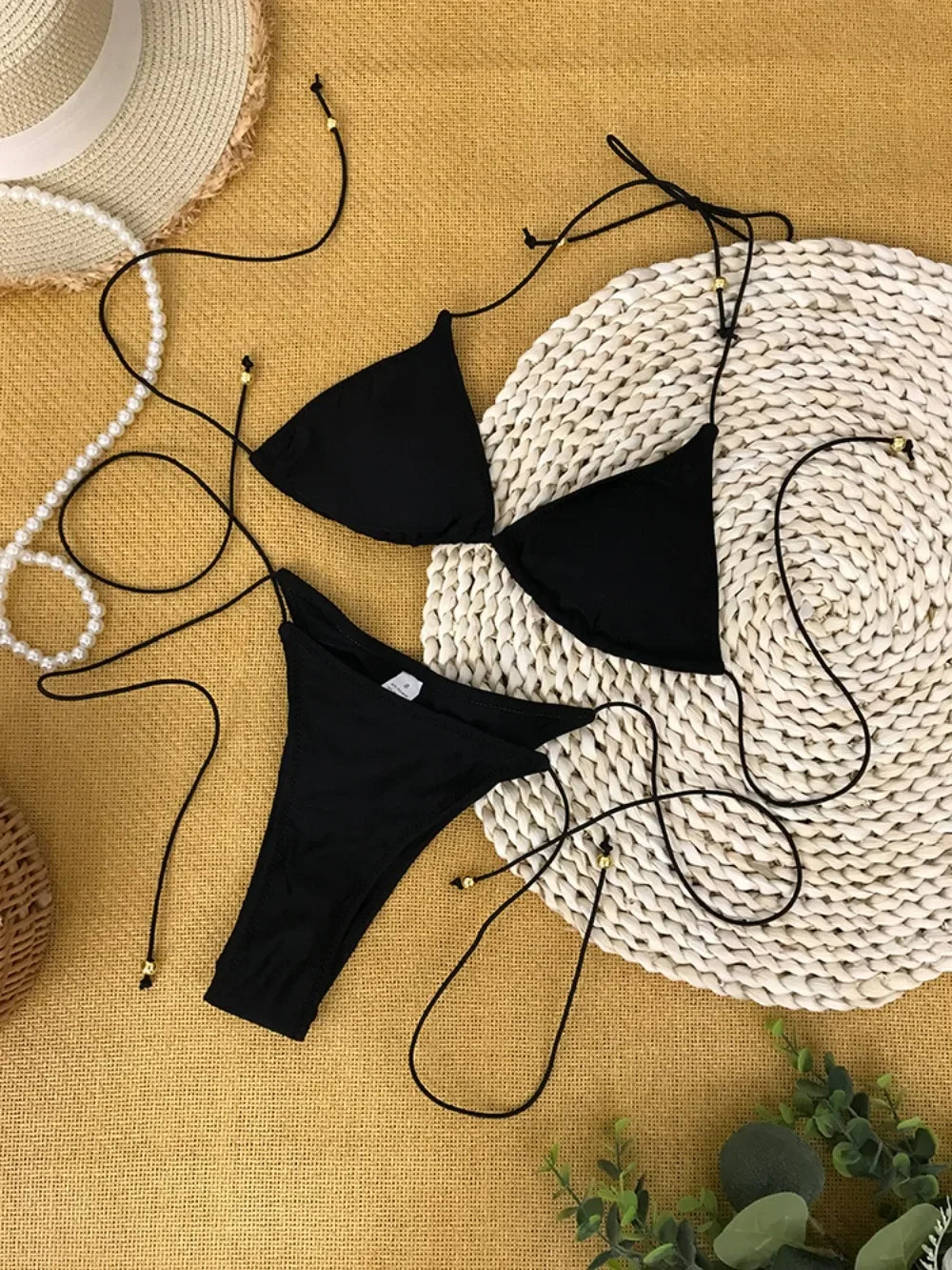 Micro Bikini Set for Women in Solid Polyester with Low Waist