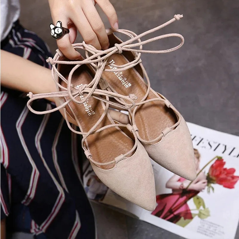 Pointed Toe Roman Sandals for Women in Flock Material