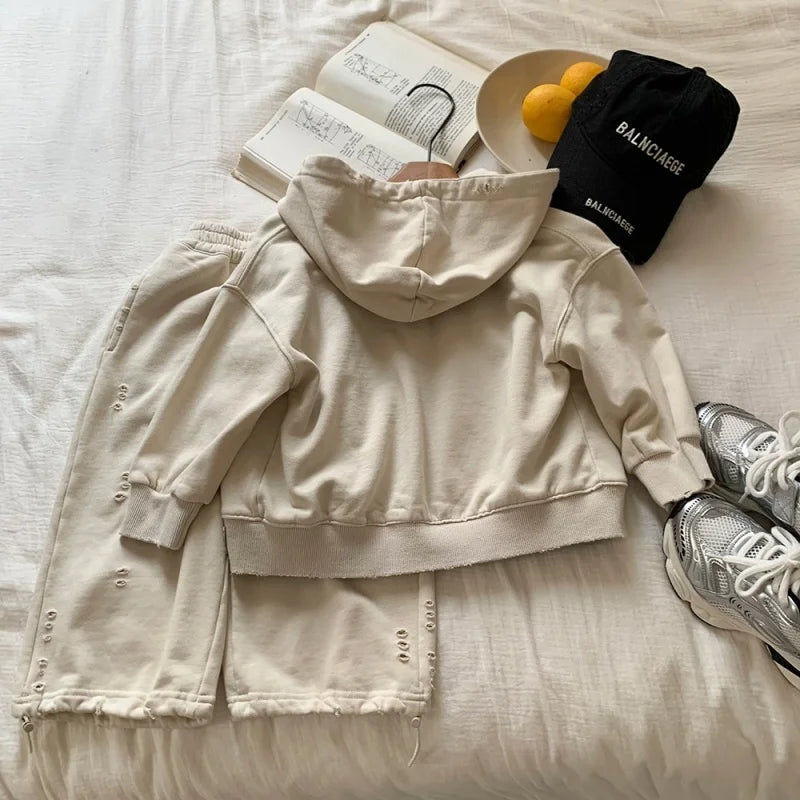 Boys Spring and Autumn Two-piece Set Hooded Top and Pants