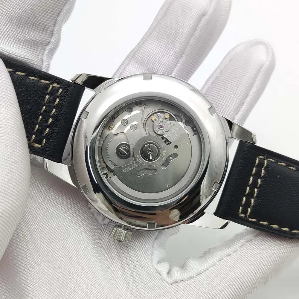 Men's Vintage Automatic Mechanical Watch, Black Leather Strap, 40mm Water Resistant Case, Eight Colours Men's Watch Japan NH35