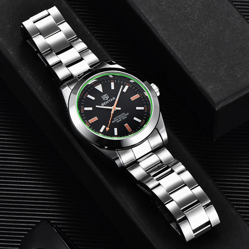 Benyar 41mm Men's Automatic Mechanical Watch Stainless Steel
