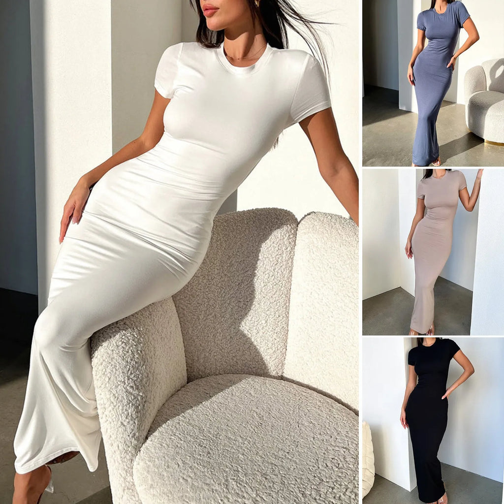 Elegant Floor-Length Women's Dress in Polyester Blend