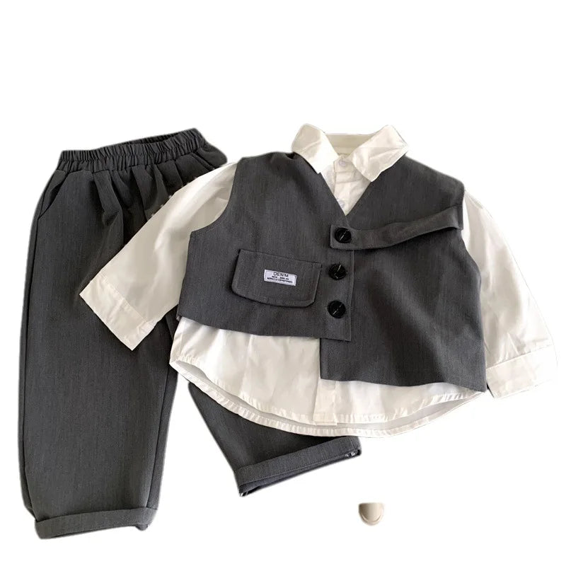Stylish Boys Two-Piece Outfit Set in Solid Color for Ages 4-6