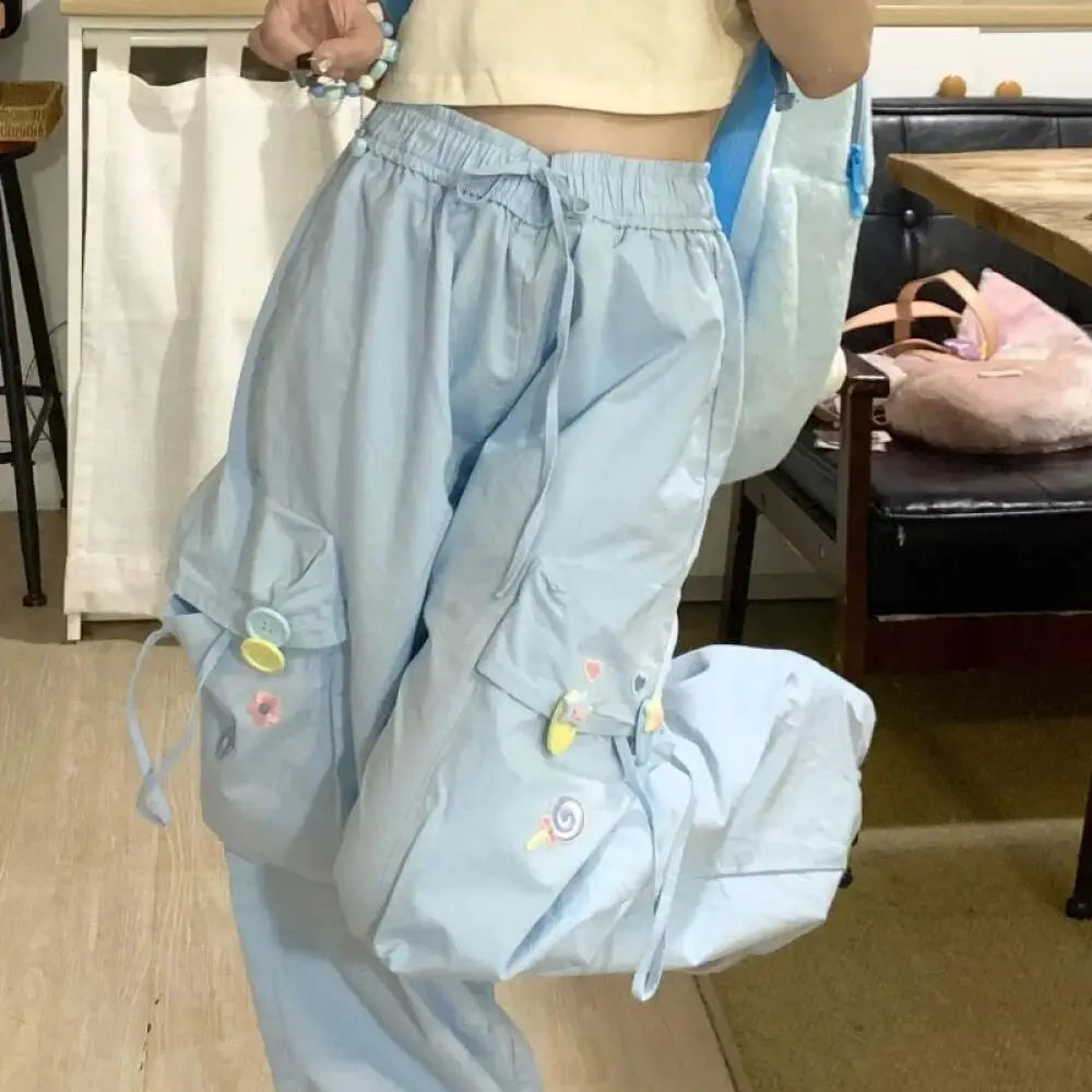 Light Blue Cargo Pants for Women with Large Pockets