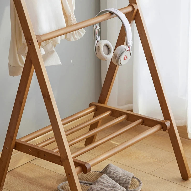 Brown Bamboo Bedside Clothes Rack for Bedroom Organization