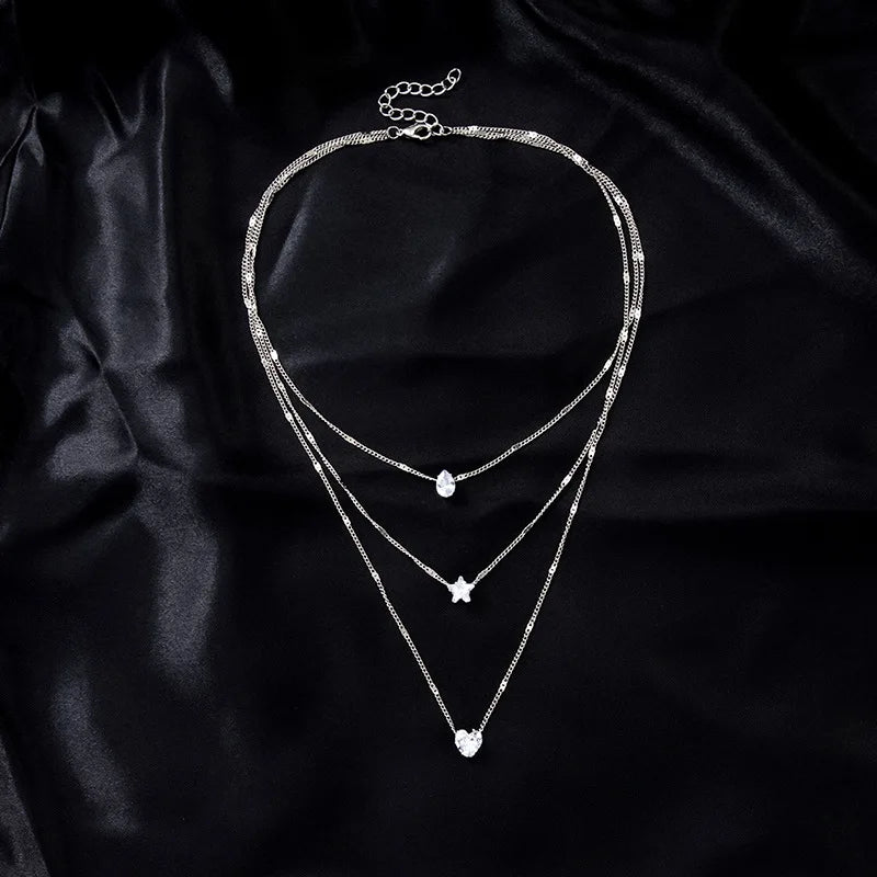 Trendy Heart Zircon Pendant Necklace for Women Party Wear