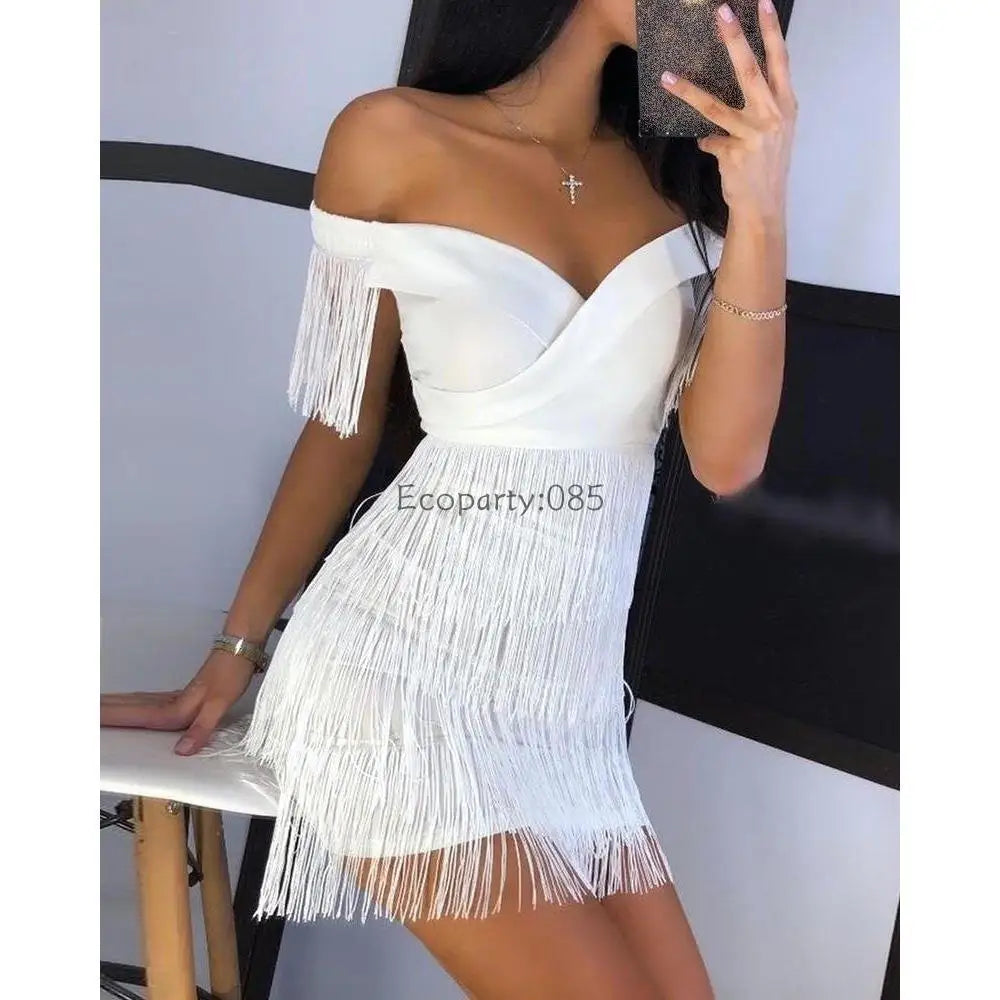 Elegant One-shoulder Fringed Skirt Dress for Women