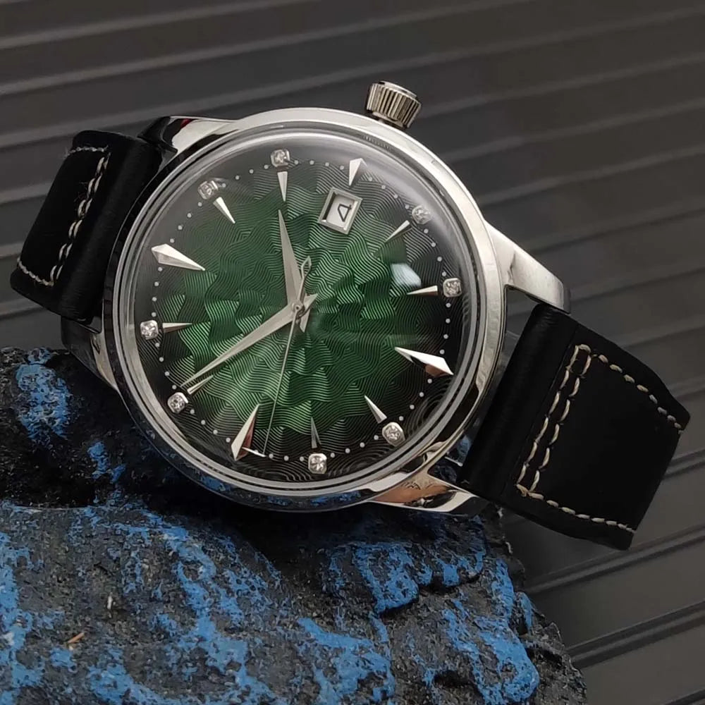 Men's Vintage Automatic Mechanical Watch, Black Leather Strap, 40mm Water Resistant Case, Eight Colours Men's Watch Japan NH35