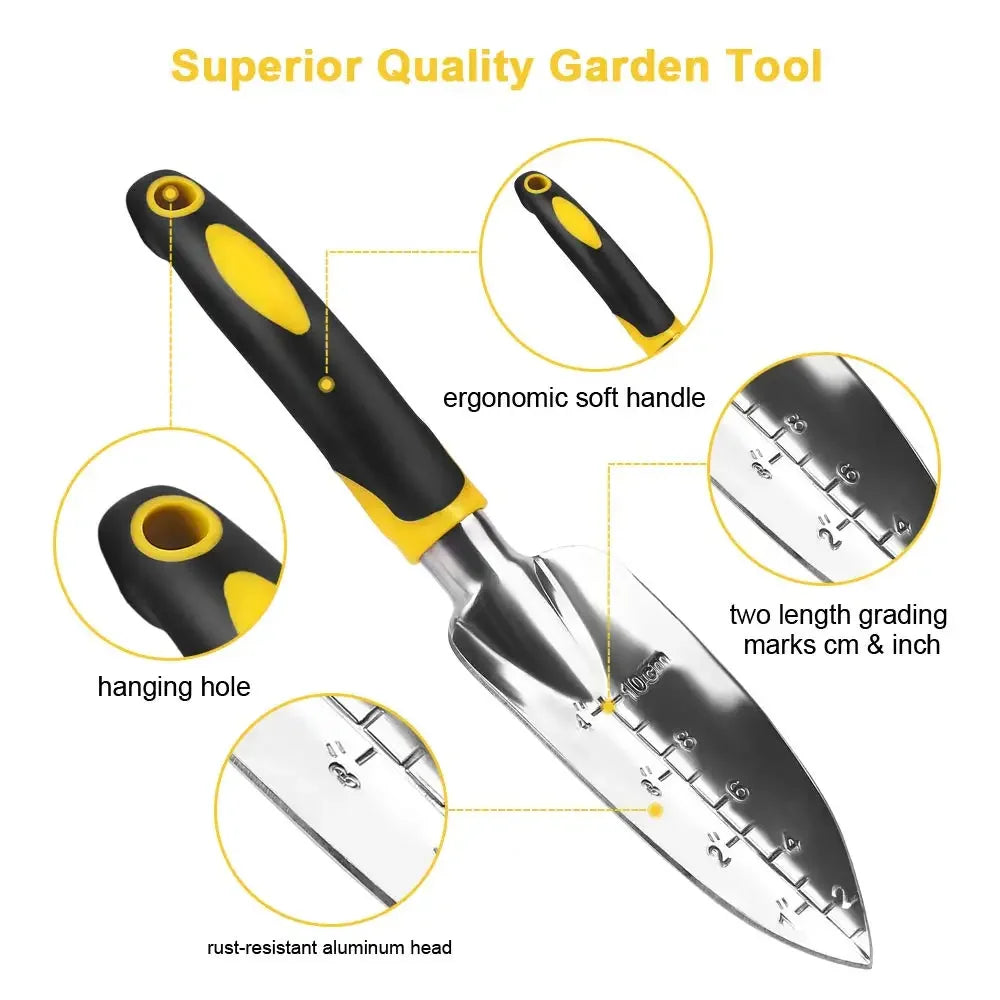 Ergonomic Garden Tool Set with Iron Trowel and Rake