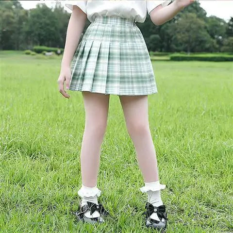 Vintage Plaid Pleated Skirt for Girls Ages 7-13