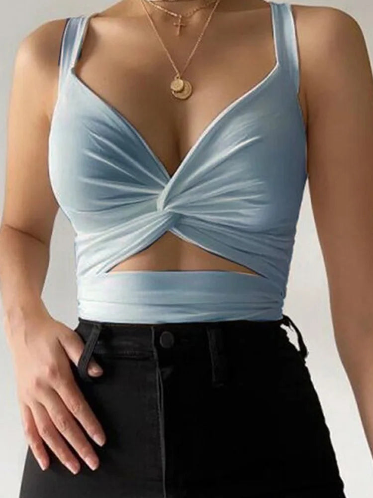 Dozw Women's Sexy Backless Crop Tank Top in Black and White