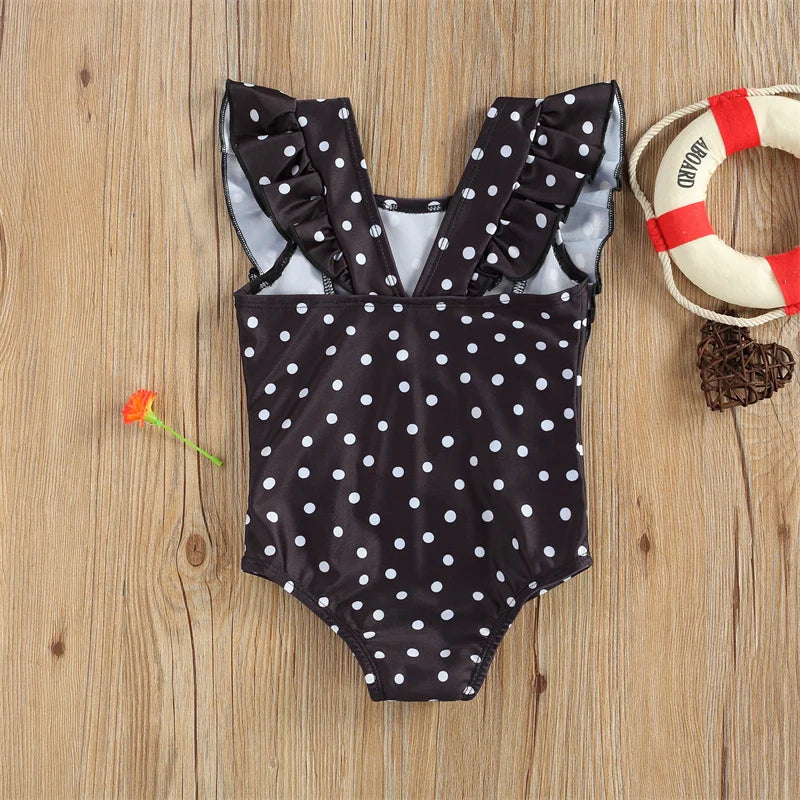 Stylish Black and White Polka Dot Swimsuit for Toddler Girls