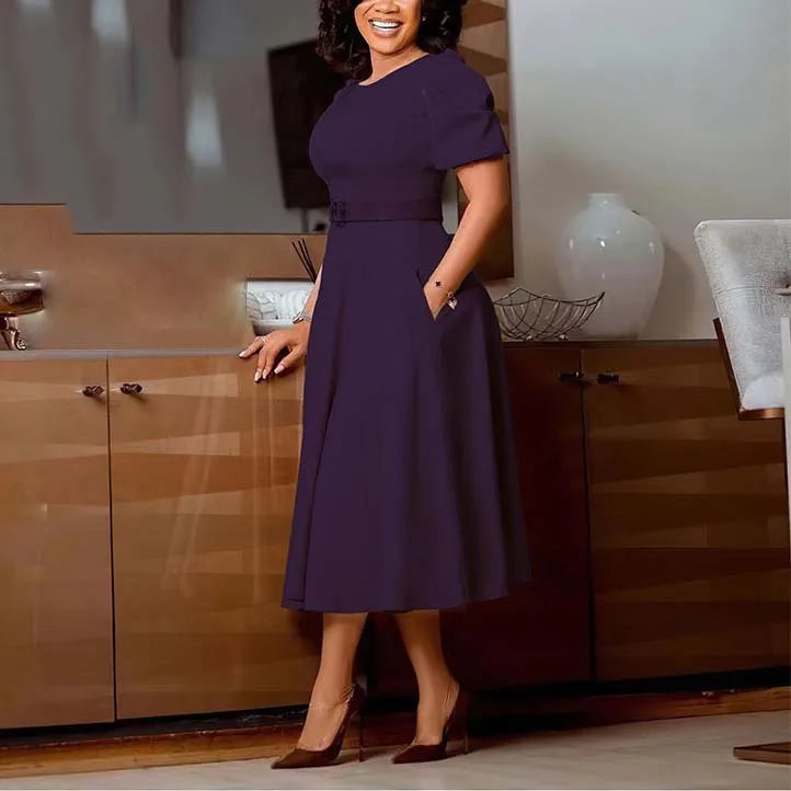 Professional Women's A Line Office Dress Mid Calf Polyester