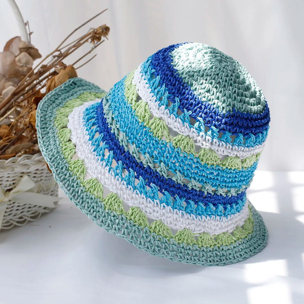 Multicolor Straw Bucket Hat for Women - Casual Summer Style