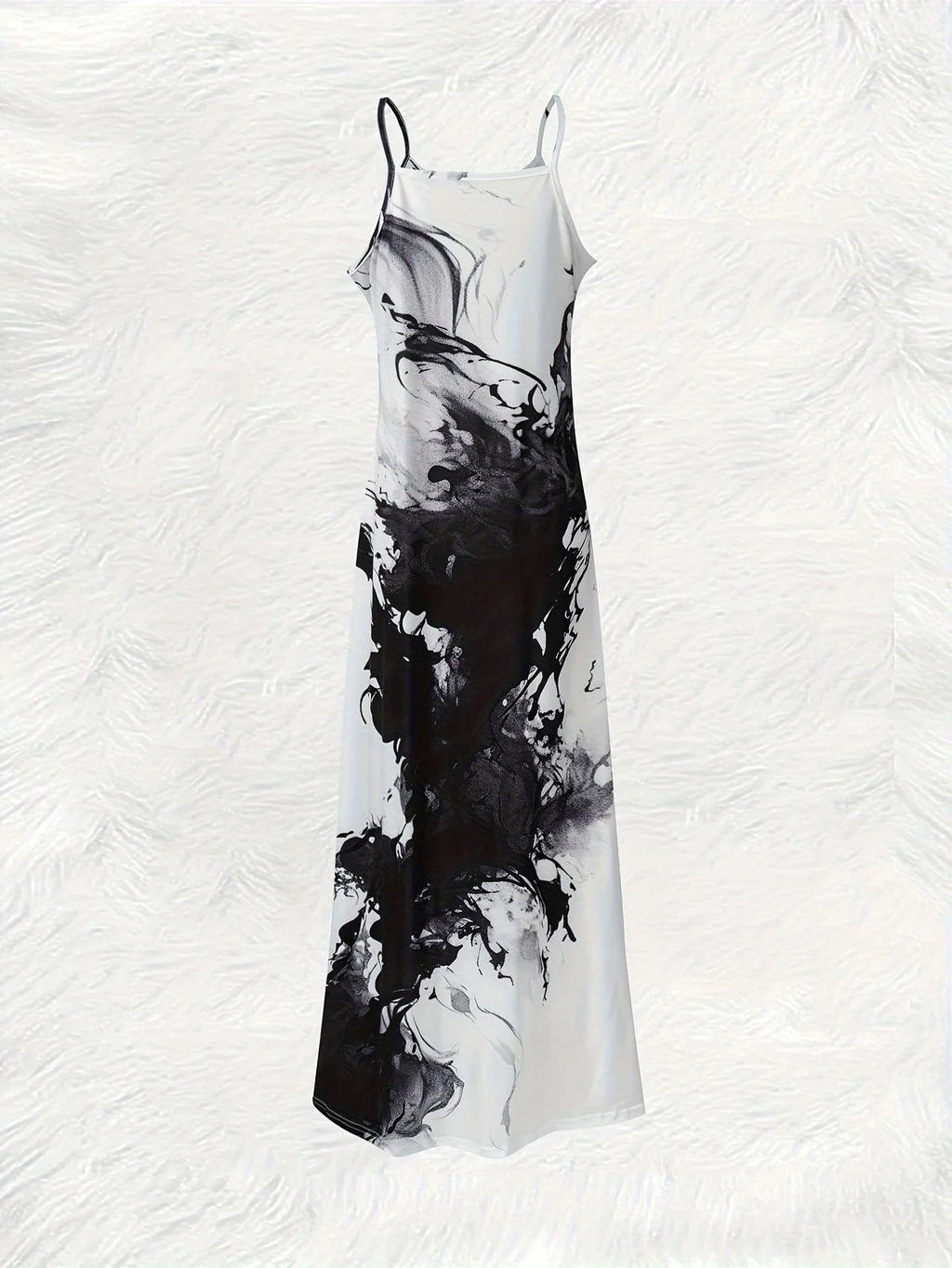 Black and White Abstract Marble Print Maxi Dress for Women