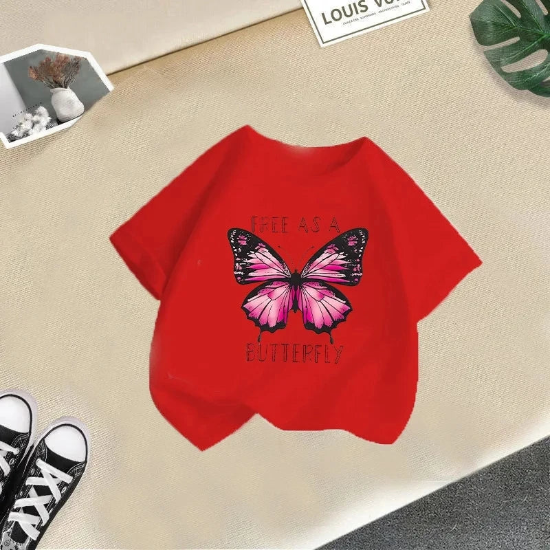 Girls Summer Short Sleeve T-shirt in Cartoon Style