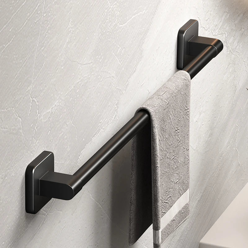 Self-Adhesive Aluminum Alloy Bathroom Towel Rack in Black